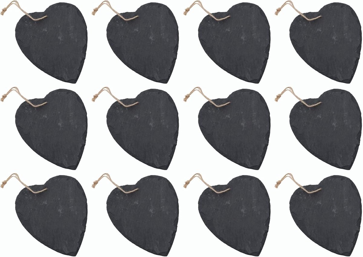 Leisteen hart om op te hangen met jute lint leisteen bord decoratie wanddecoratie (12, 10 cm hart)