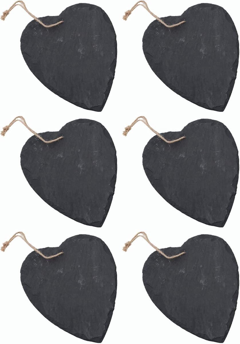 Leisteen hart om op te hangen met jute lint leisteen bord decoratie wanddecoratie (hart van 6,10 cm)