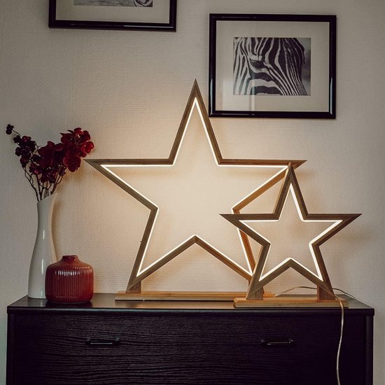 Novaliv LED Sterlamp 55cm Hout - Warmwit Kerstster Tafellamp & Hanglamp