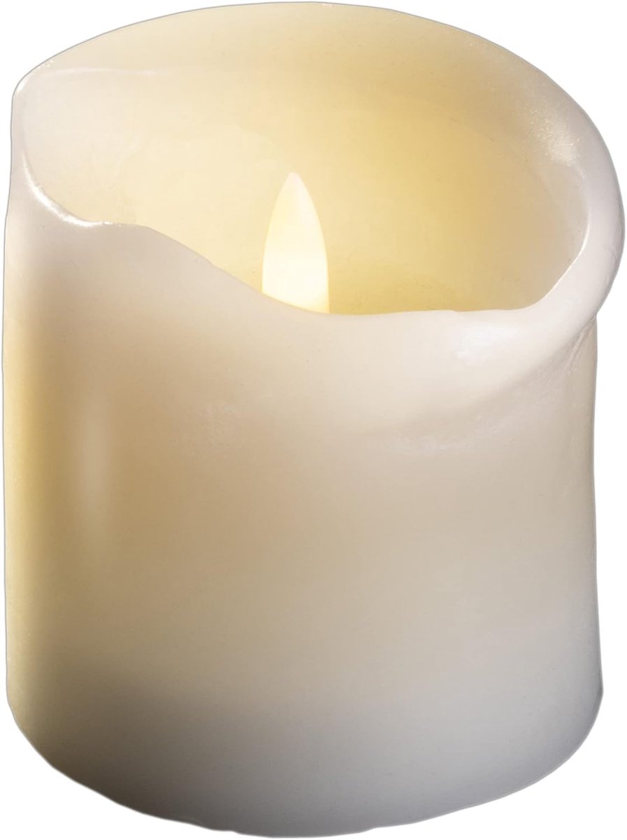 Middelgrote LED-pilaarkaars met timer - 7,5 cm diameter 12,5 cm hoogte - 2 AA-batterijen vereist LED-kaars van echte was met flikkerend effect vlamloze pilaarkaars - LED-kaars middeldik