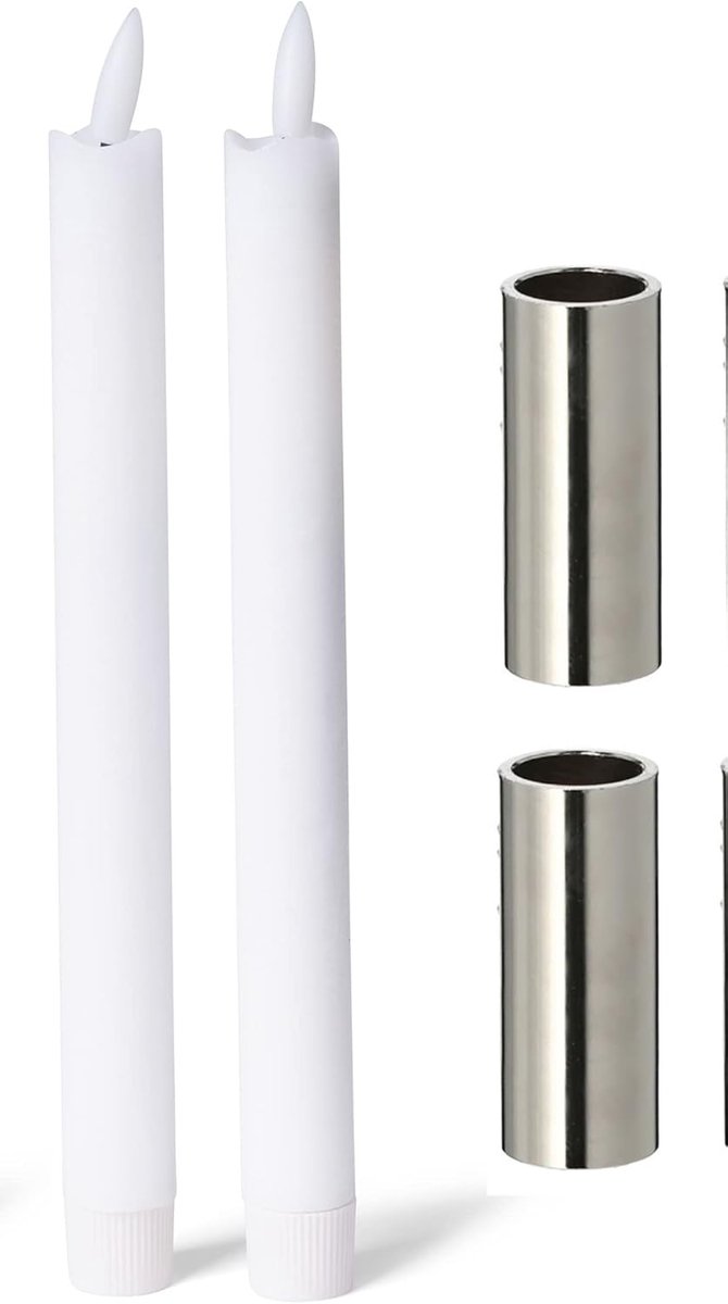 Novaliv Set van 2 magnetische kaarsenhouders, zilver, 2,5 x 5 cm, met premium LED-kaarsen, tafelkaarsen, flikkerend effect, elektrisch, adventskrans-kaarsenhouder, kersttafeldecoratie. wit
