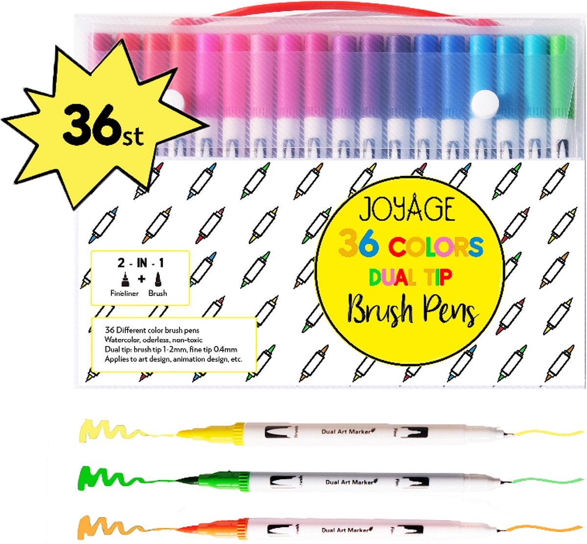 Joyage Twinmarkers Dual-tip markers – 36 stuks - Brush pennen & Fine liners - Fineliners kleur en Brushpennen set – Fineliner set – Twin markers – Stiften voor volwassenen twinmarker stiften kinderen – Penseelstiften Bullet journal pennen accesoires — afbeelding 6