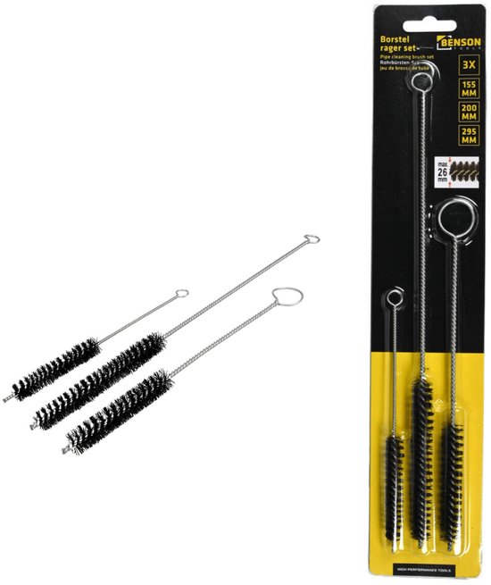 Set de 3 brosses longues (pour nettoyer les tuyaux, les chaînes, les pièces)