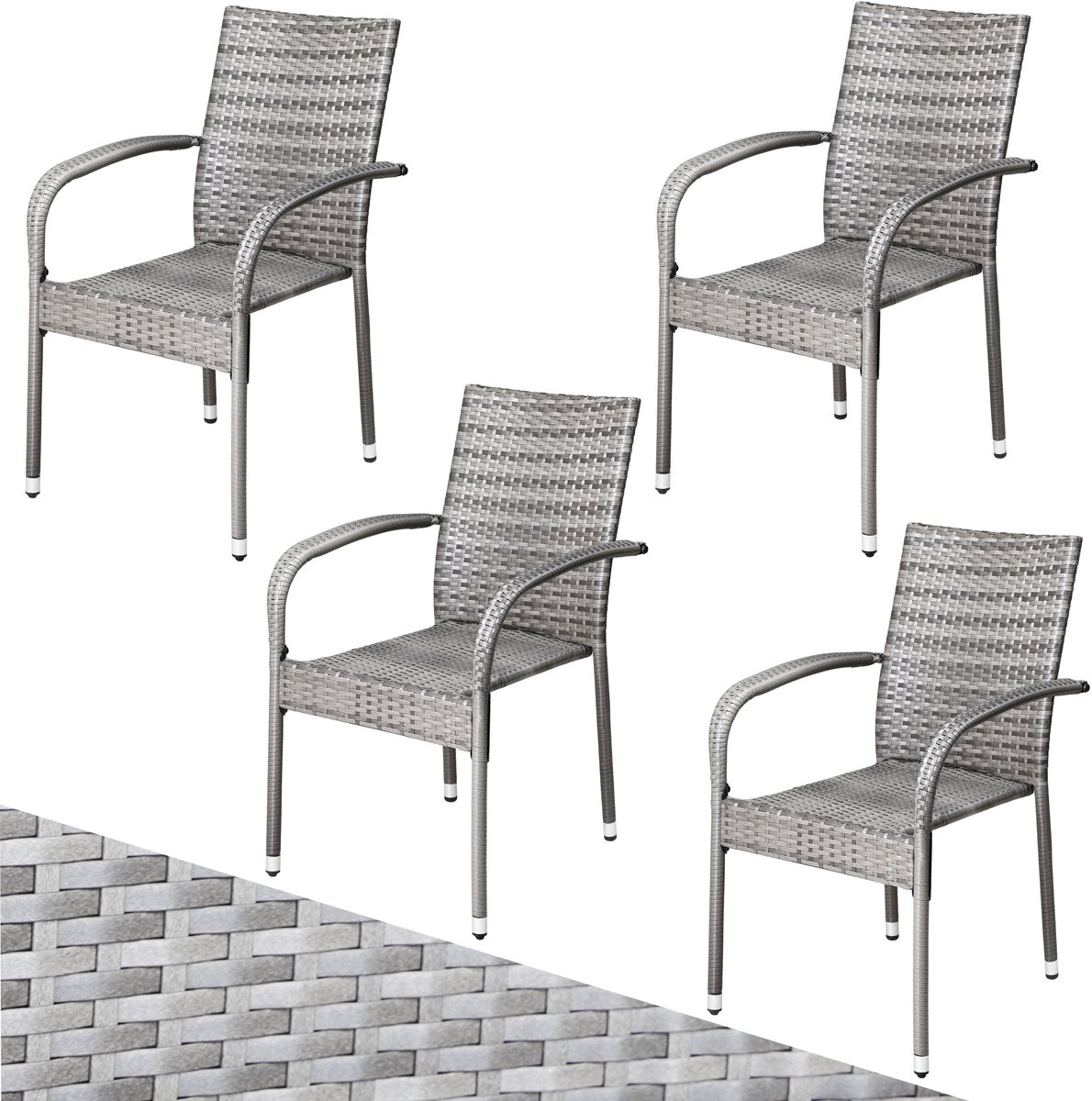 Casaria Tuinstoelen Stapelbaar – Set van 4 – 90x56x60 cm – Grijs – foto 4