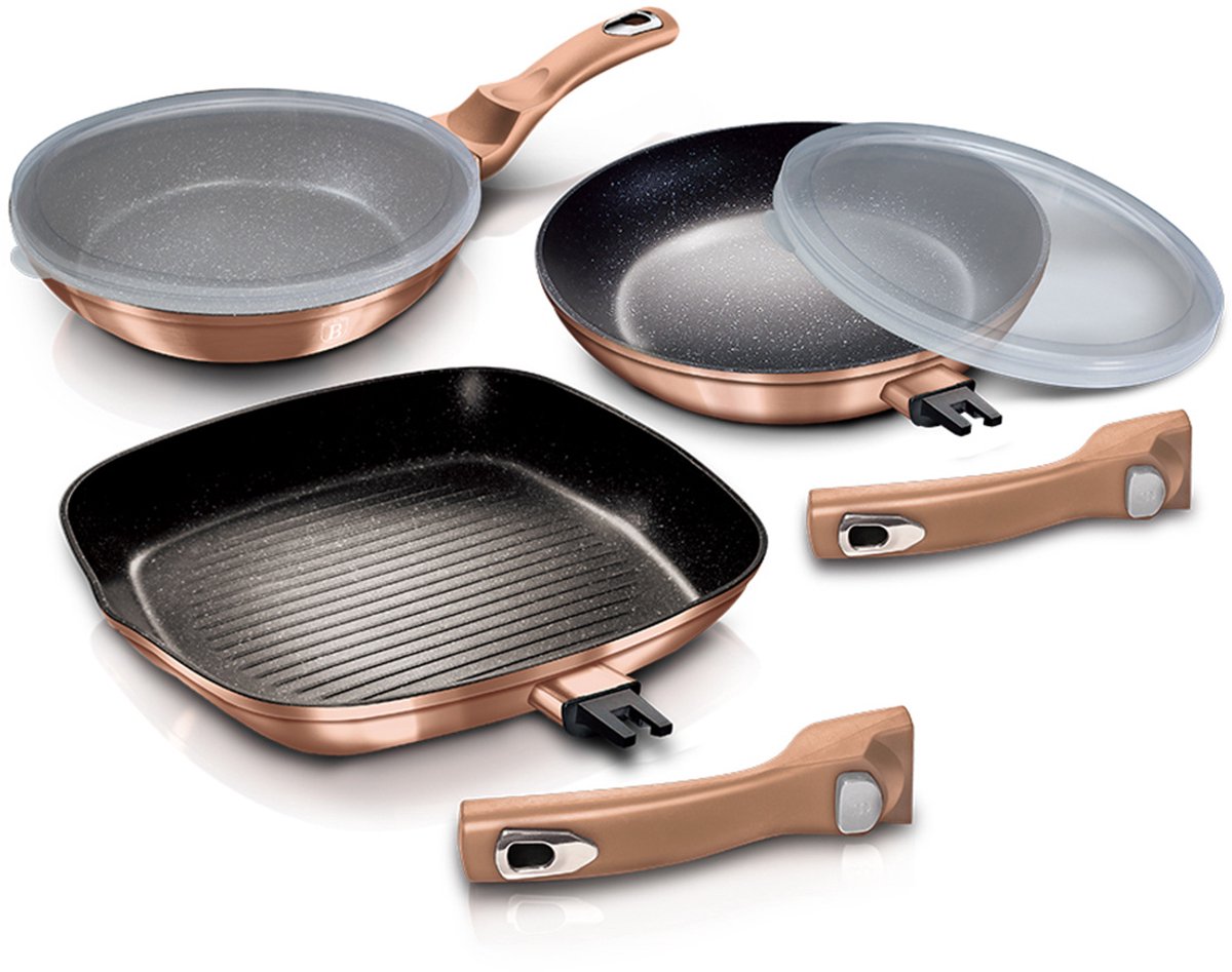 Berlinger Haus Rose Gold Edition - Pannenset - Granieten Coating - Afneembare Handgrepen - Ø20, Ø24, Ø28