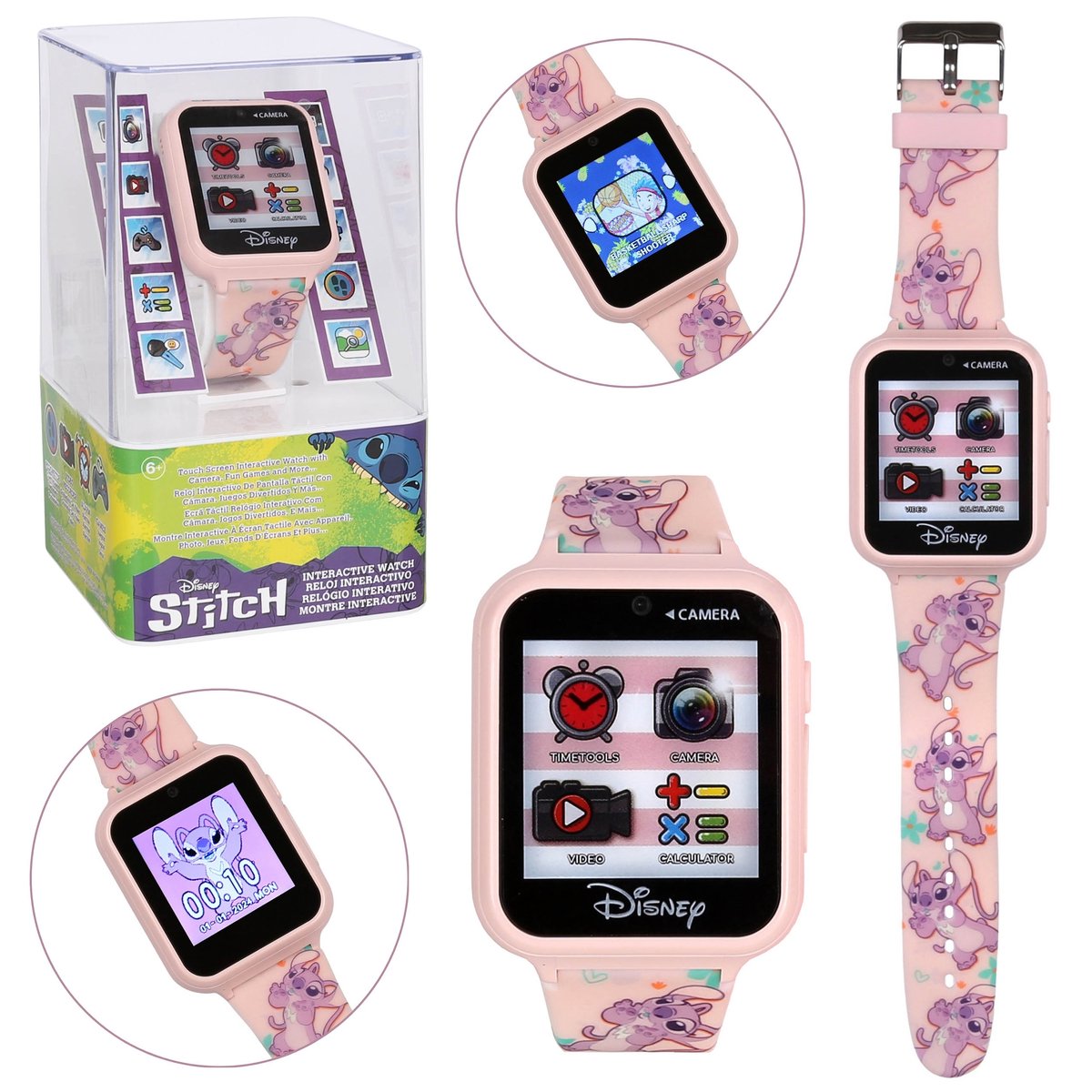 DISNEY Angel en Stitch Roze multifunctioneel horloge voor kinderen, smartwatch, interactief horloge