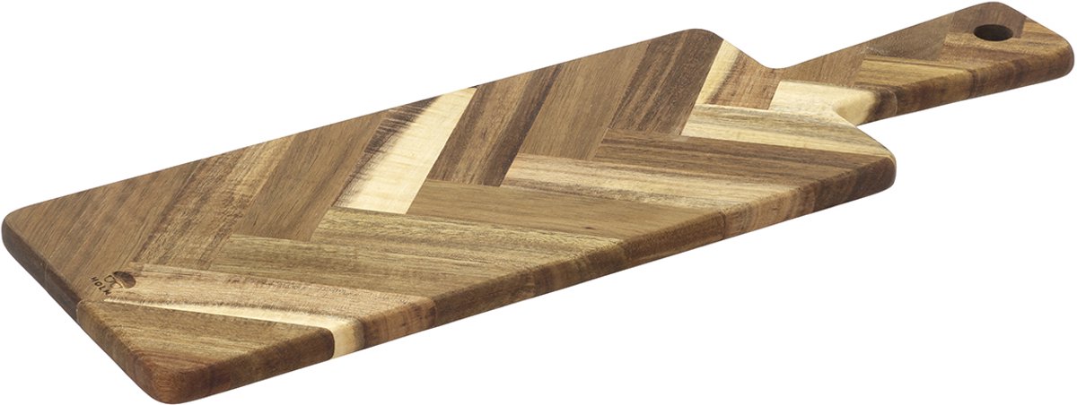 HOLM Serveerplank met Handvat – Houten Snij- en Borrelplank met Visgraatpatroon – Ideaal voor Pizza, Tapas & Bruschetta – Acaciahout – FSC Gecertificeerd – 46 x 15 x 1,5 cm – Hout