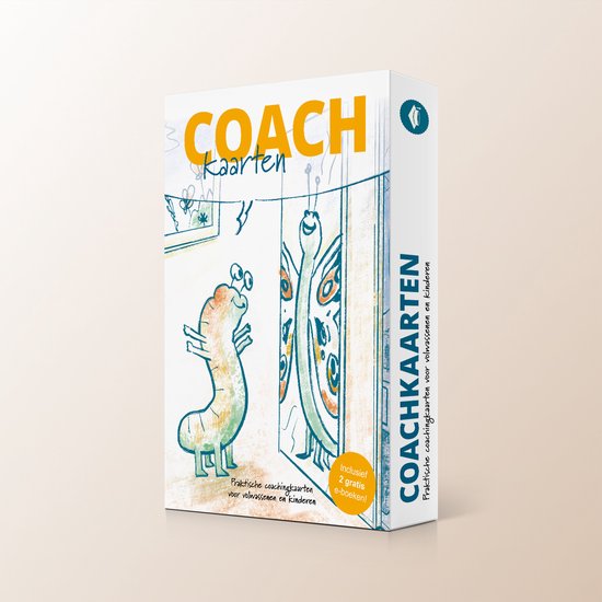 Doos met COACH kaarten, met een rupsje en vlinderillustratie. Bevat 2 gratis e-books.
