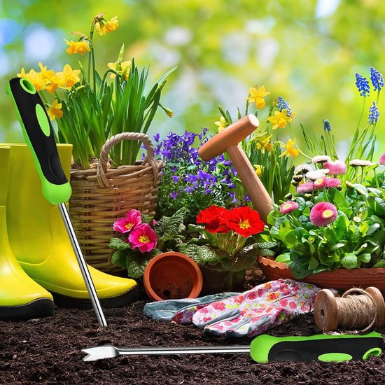 Handwieder - handmatige worteljager met handgreep - Kleine roestvrijstalen wieder - Paardenbloemtrekker - Voor graven, wieden en losmaken (groen) van Jardineer — afbeelding 3