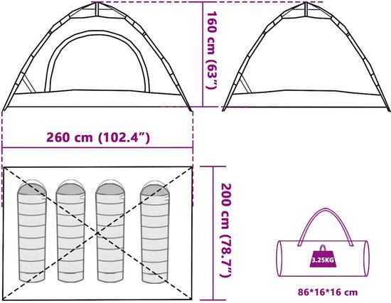 vidaXL - Tent - 4-persoons - snelontgrendeling - verduisterende - stof - wit van Vidaxl — afbeelding 5