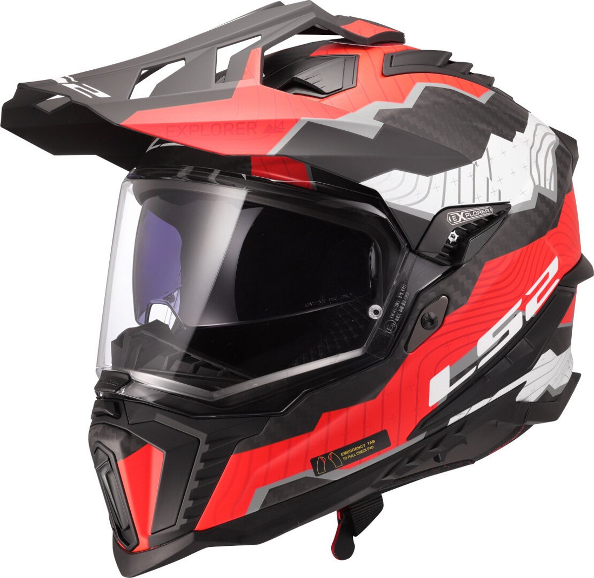 LS2 MX701 Explorer Carbon Adventure helm Trick wit rood XL