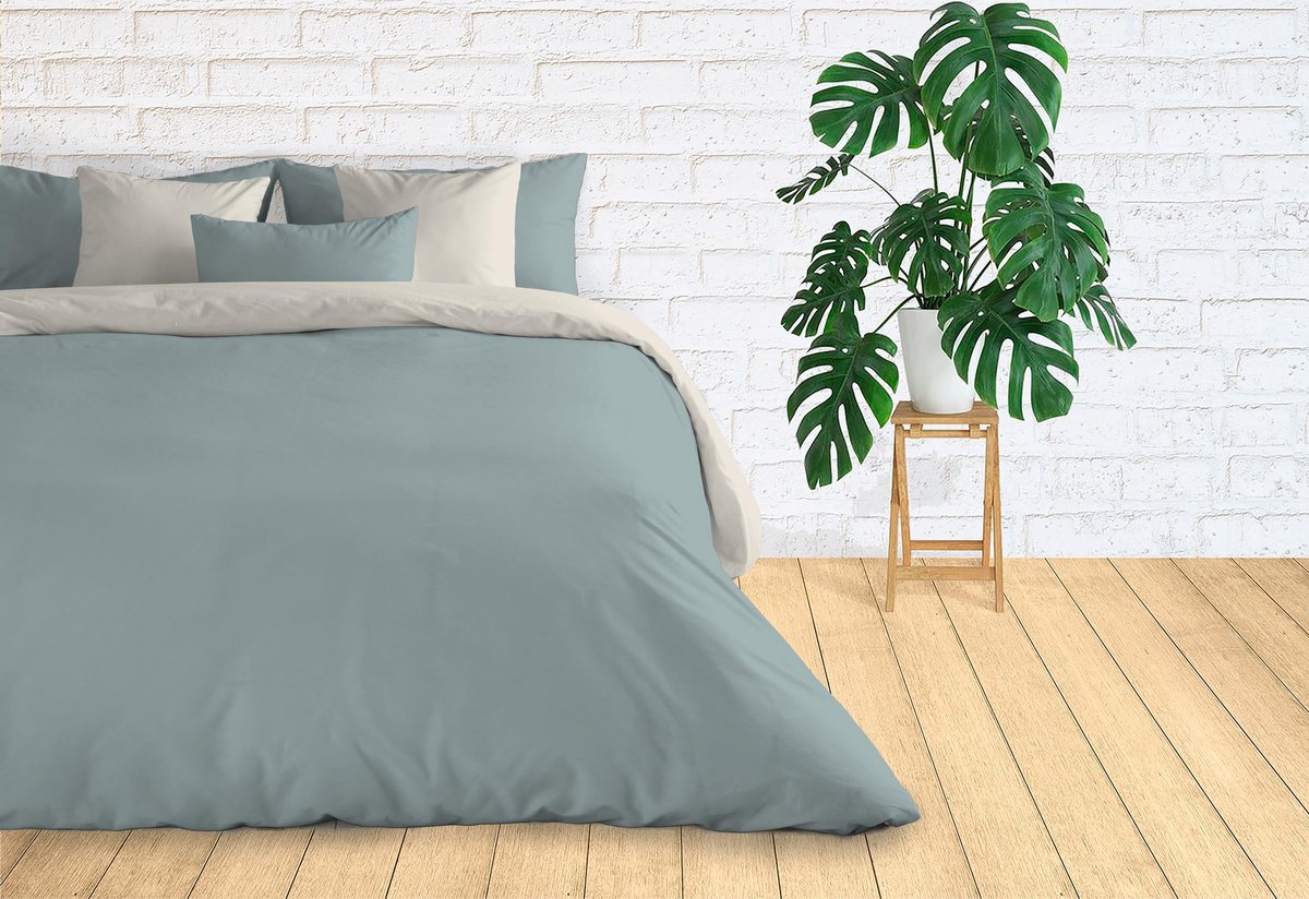 Ibenzoa Stijlvolle en Comfortabele Beddengoedset met Omkeerbaar Design in Aquamarijn en Ivoor groen