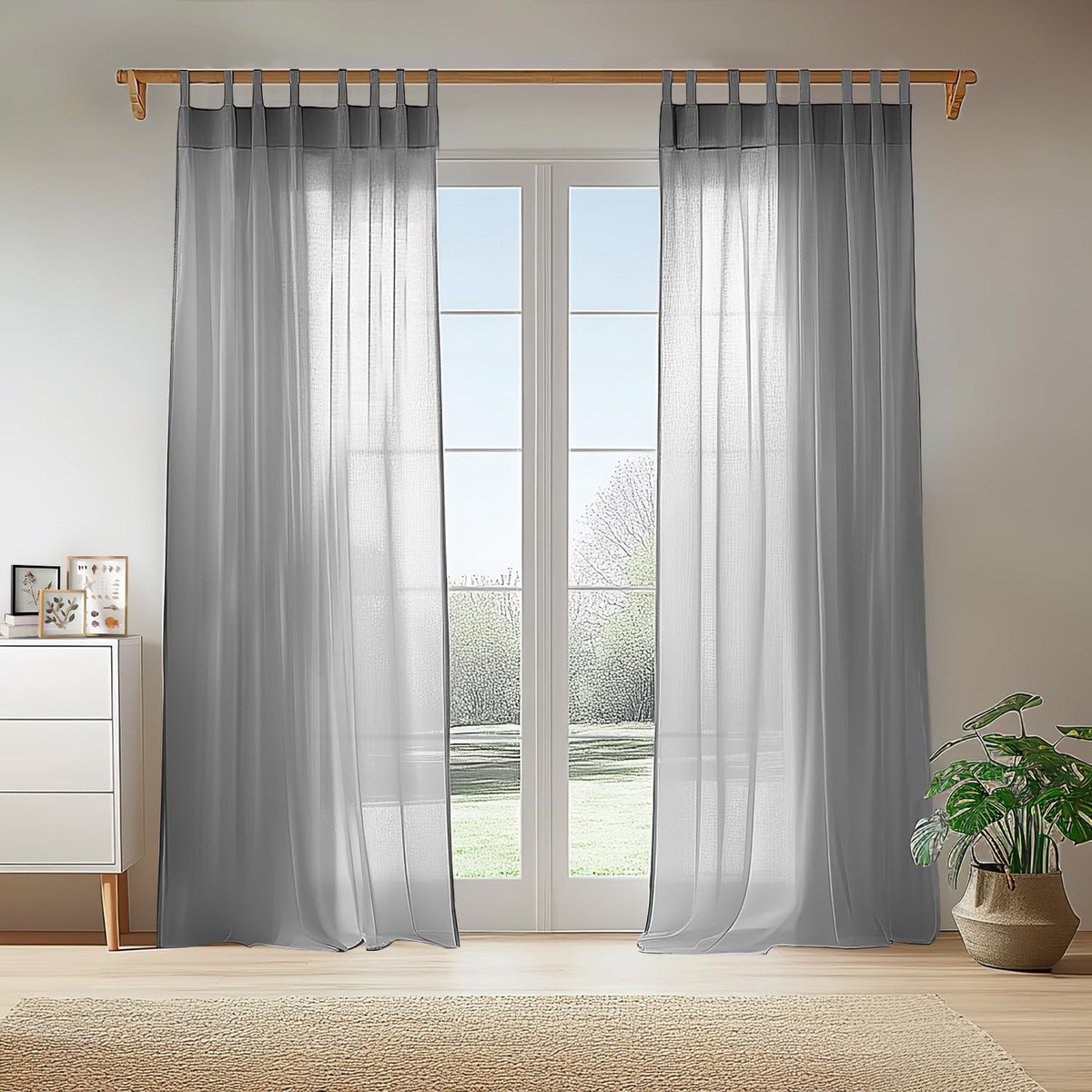 Ibenzoa Elegante Transparante Gordijnen Set voor Slaapkamer en Woonkamer met Lussen 140 x 245 cm grijs