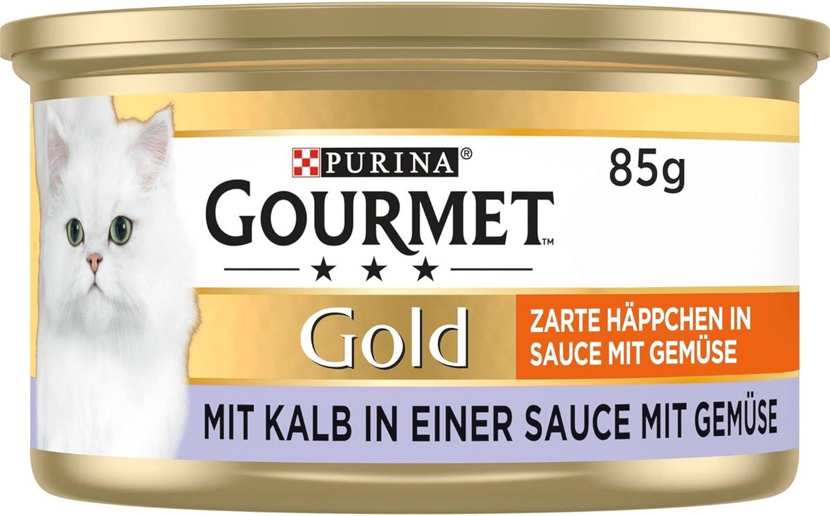 Fijne Hapjes in Saus voor Katten - Natvoer met Kalf en Groenten - 12x85g