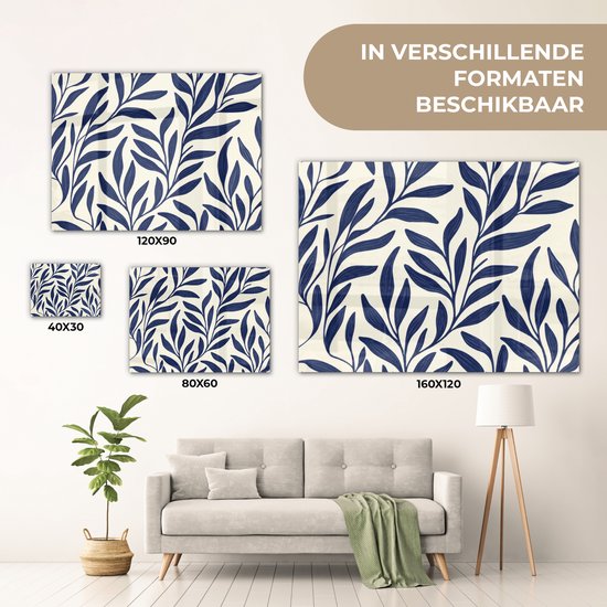 MuchoWow® Glasschilderij 160x120 cm - Schilderij acrylglas - Bladeren - Klimop - Donkerblauw - Foto op glas - Muurdecoratie woonkamer - Wanddecoratie slaapkamer - Schilderijen