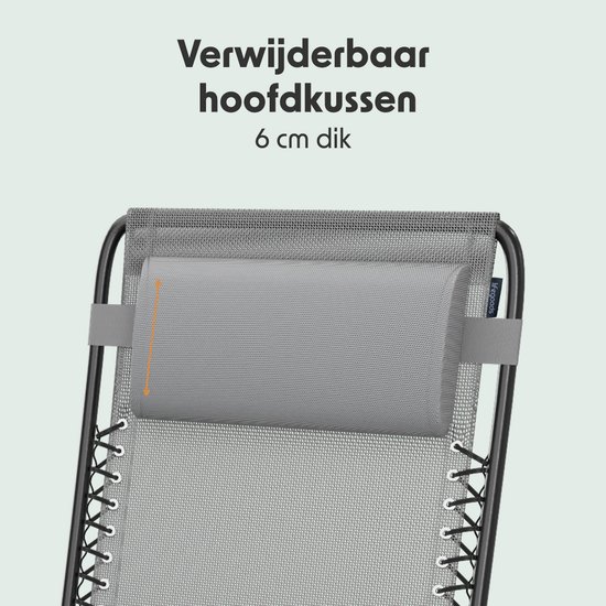 LifeGoods Ligstoelen - Opvouwbaar - Complete set - Met Bijzettafel - 30°-90° Verstelbaar - Tuinstoelen - Metaal - Grijs van Merkloos — afbeelding 4