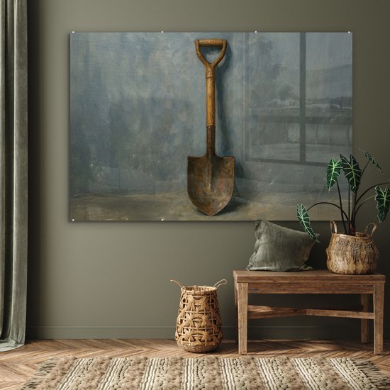 MuchoWow® Glasschilderij 180x120 cm - Schilderij acrylglas - Schep - Gereedschap - Schilderij - Foto op glas - Muurdecoratie woonkamer - Wanddecoratie slaapkamer - Schilderijen