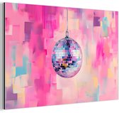Aluminium schilderij 150x100 cm - Wanddecoratie metaal - Discobal - Pink - Verf - Metalen muurdecoratie woonkamer - Decoratie industrieel - Foto op dibond - Industriële accessoires slaapkamer