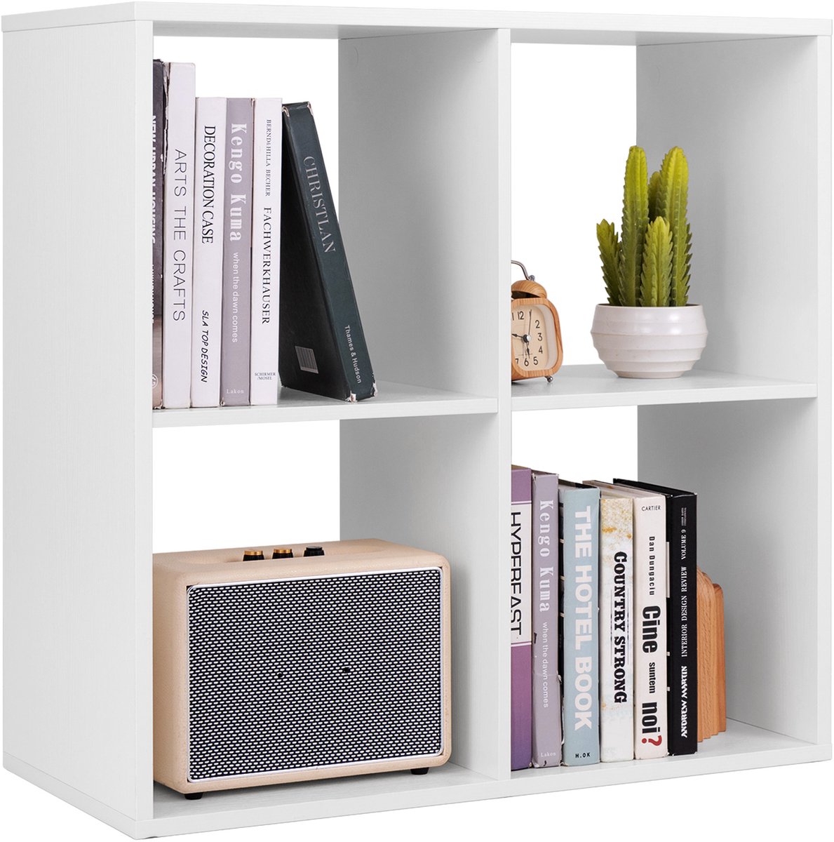 Costway Boekenkast met 4 vakken, kubusrek, staand rek, open rek, opbergrek voor woonkamer, werkkamer, kantoor, modern, wit