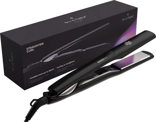 Ace & Taylor TS121 - Stijltang – Professionele Haarstyler – Keratine en amandeloliecoating – Ionentechnologie - Anti-Pluis – Instant Heat - Titanium - Snelle Opwarming – Zwart