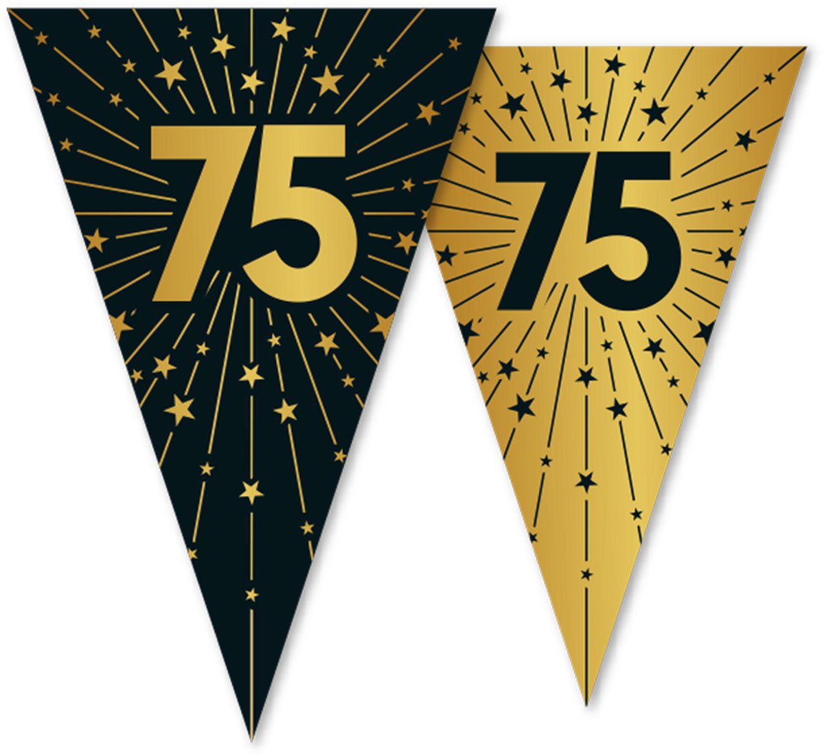 6x Vlaggenlijn 75 jaar zwart / goud 10 meter 2 zijdig bedrukt - Verjaardag Feestje Vlag Vlaggen Versiering Slinger Feestdecoratie Decoratie