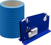 Zakkensluiter set 1 zakkensluiter + 16 rollen pvc tape Blauw- 9mm x 66 meter - type H7 - Tapedispenser - Zaksealer tafelmodel - RVS - Met afsnijmes - DULA
