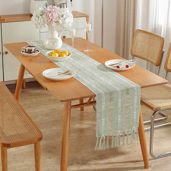 Wracra Borduurkatoen Linnen Tafelloper Boerderijstijl Binnen Buiten Grijs Tafelloper 90cm voor Feest Eetkamer Keukendecoraties (Grijs, 90cm