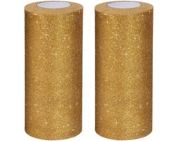 Handi Stitch 2 Pak Tule Stof Rol – 15 cm x 23 m – Gouden Glitter Tule Lint Spoel Voor Huwelijk/Verjaardag Feest Decoraties, Tutu Rokje, DIY Kunst, Geschenk Strik en Meer