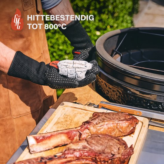 Grill Master Gloves BBQ Handschoenen Hittebestendig tot 800°C - Ovenhandschoenen - Ovenwanten - Barbecue Handschoenen - Papa Cadeau Voor Mannen - Vaderdag – Aramid - 2 stuks