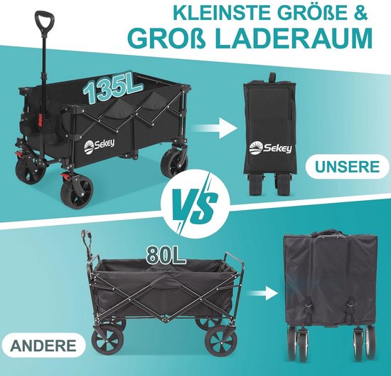 Opvouwbare Handkar met Uitschuifbare Achterklep voor Multifuntioneel Gebruik - 135L tot 200L, Tot 150KG van Lifadals — afbeelding 3