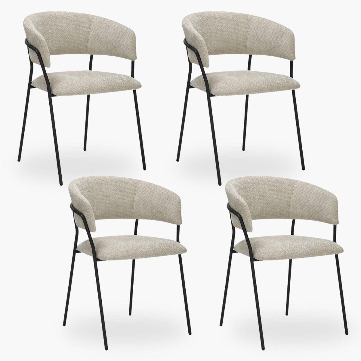 4x Eetkamerstoel Mace - Beige Velvet - Set van 4 - Beige - Met Armleuning