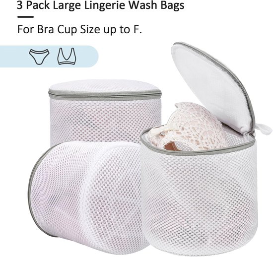 Lot de 3 sacs de lavage pour soutien-gorge, filets de lavage, sacs pour machine à laver, pour linge délicat, filets de lavage pour lingerie, filets de lavage pour sous-vêtements avec fermeture éclair , pour sous-vêtements intimes - Gris - 15 x 17 cm