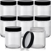 Belle Vous Bocaux de conservation Ronds en Verres Transparent avec Couvercles en Plastique Noir (Lot de 8) - Bocaux Hermétique 240 ml pour Cuisine& Décoration - Lotion, Nourriture, Épices, Bloem, Sucre et Cafetières