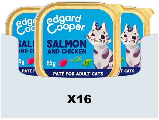 Edgard & Cooper Kattenvoer Graanvrij Natvoer voor Katten Gesteriliseerde of Actieve Kat Natuurlijke Heerlijke PatÃƒÂ© 85g x 16 Verse Zalm & Kip, Smakelijk en Uitgebalanceerd, Vers Vlees