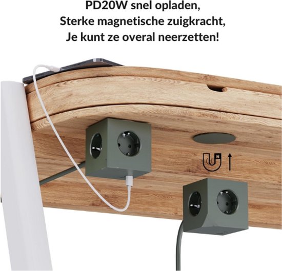 Stekkerdoos met USB, 6-in-1 stekkerdoos met 2 stopcontacten en 3 USB en