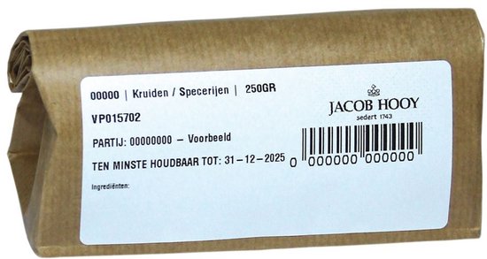 Jacob Hooy Kruiden/Specerijen 250GR, verpakt in bruin papier.