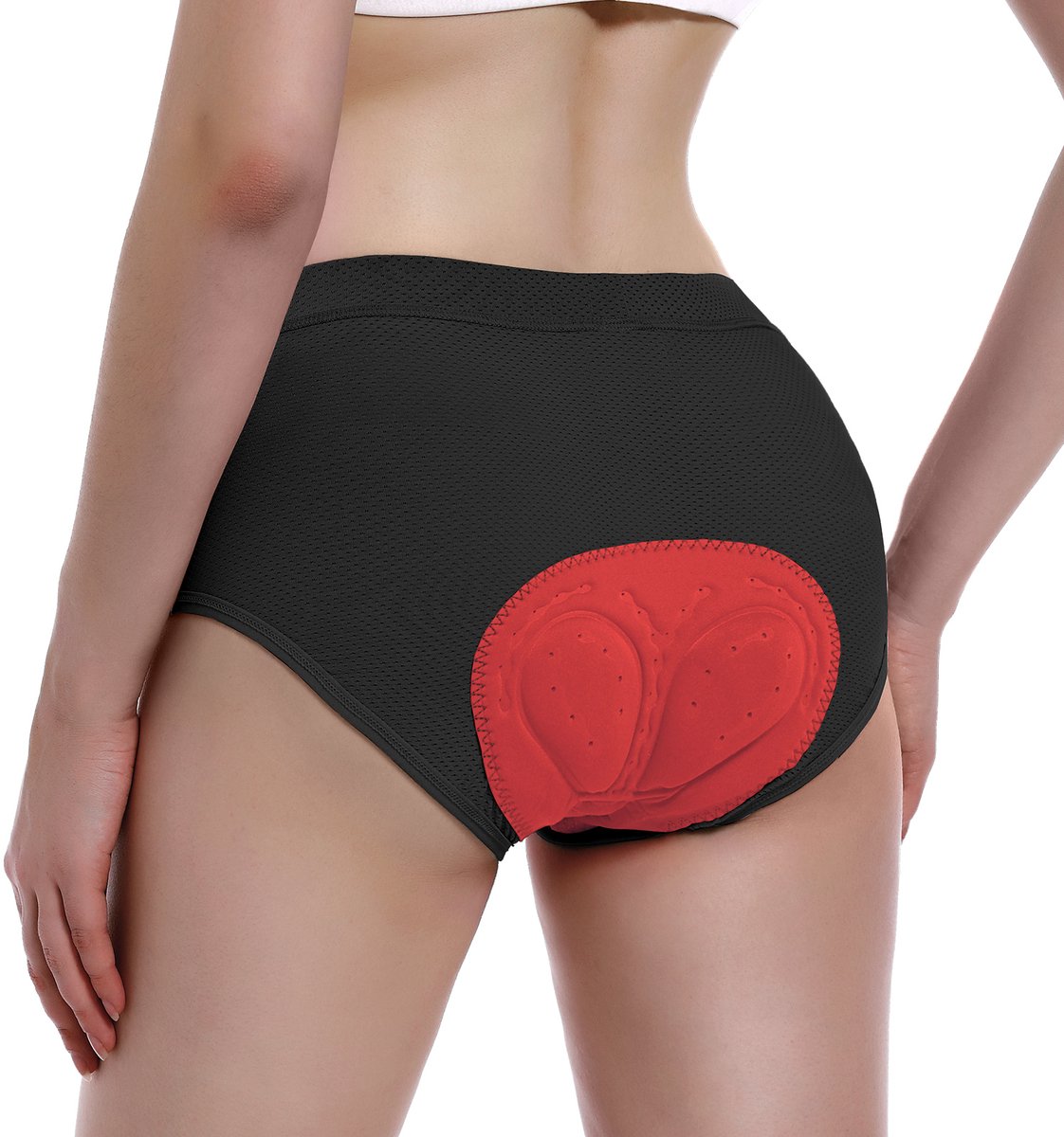 MEETYOO Fietsbroek Dames - Fietsonderbroek - E bike - Fietsondergoed - Wielerbroek 4D-Zwart-Rood-XL