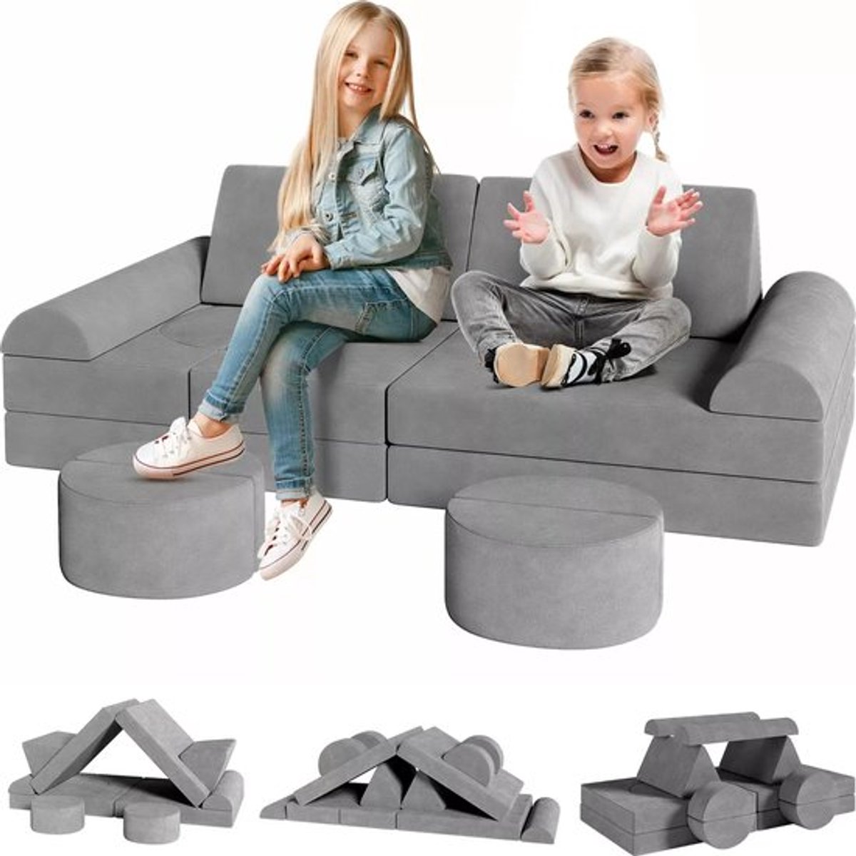 Gran VidaÂ® - Kinderbank - 14 Stukken - Educatief & Creatief - Zachte Stoffen - grijs - Geschikt voor Kinderen en Volwassenen