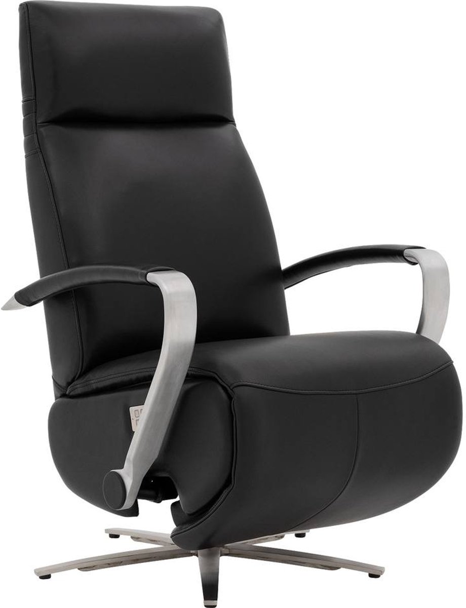 Goossens Fauteuil Athena - Met Armleuning - Leer - Zwart