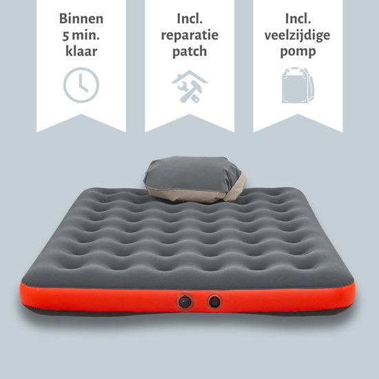 Bestway luchtbed - 2-Persoons - 152 x 203 x 22 cm - Grijs/Oranje - Inclusief Kussen en Kussenbeschermer van Bestway — afbeelding 4