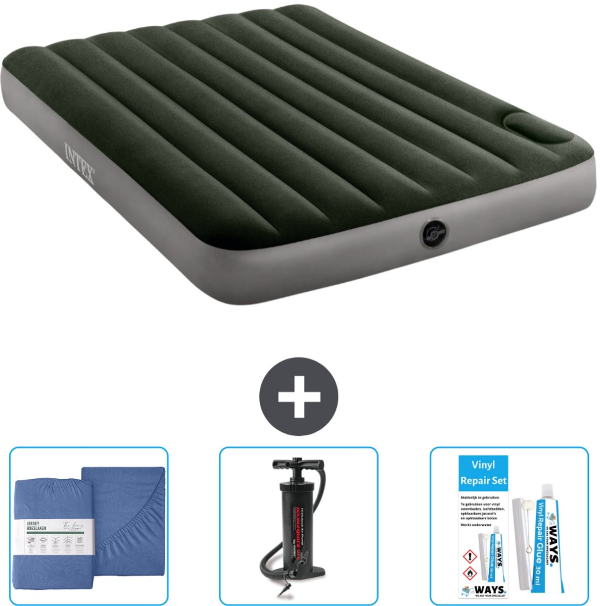 Intex Luchtbed - Twijfelaar - 137 x 191 x 25 cm - Groen - Inclusief Hoeslaken - Pomp en Reparatieset
