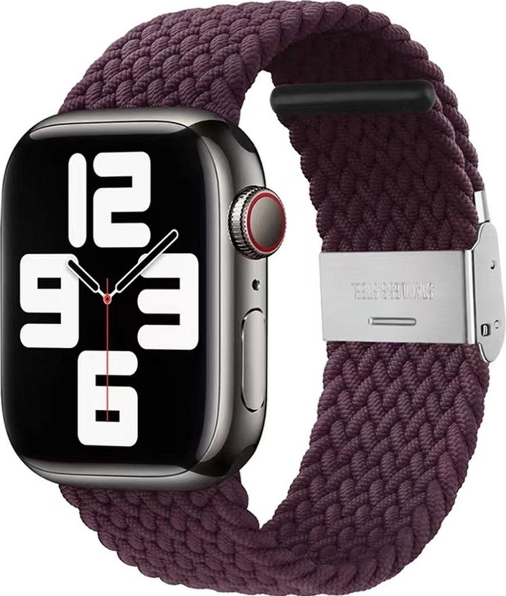 Mobigear Nylon Watch bandje geschikt voor Apple Watch Bandje Klemsluiting | Mobigear Braided - 42/41/40/38 mm - Bordeaux Rood