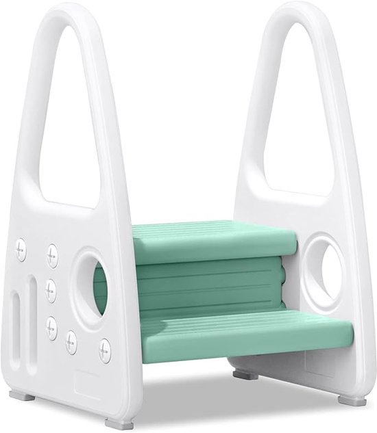 NAIZY marchepied enfant 2 marches tour d'apprentissage tabouret enfants HDPE marchepied enfant double marchepied salle de bain toilettes chambre capacité de charge de 50 kg, vert clair