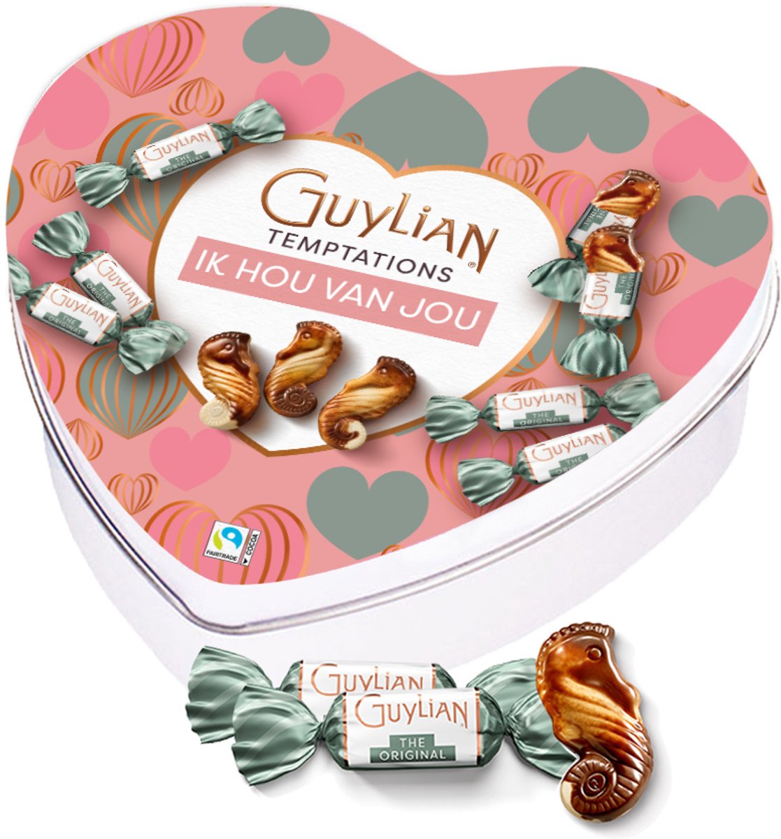 Guylian chocolade geschenkdoos hartje "ik hou van jou" - Temptations Original Praliné - melkchocolade met praliné - chocoladecadeau - liefdescadeau - 104.50g