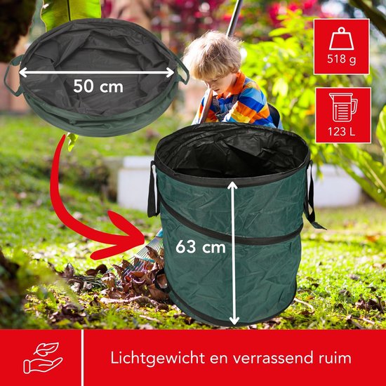Toolland Tuinafvalzak, pop-upsysteem, polyester, groen, 123 liter van Toolland — afbeelding 2