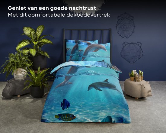 Housse de couette enfant Good Morning – 5586-P – Dauphin – 140 x 200/220 cm – Bleu