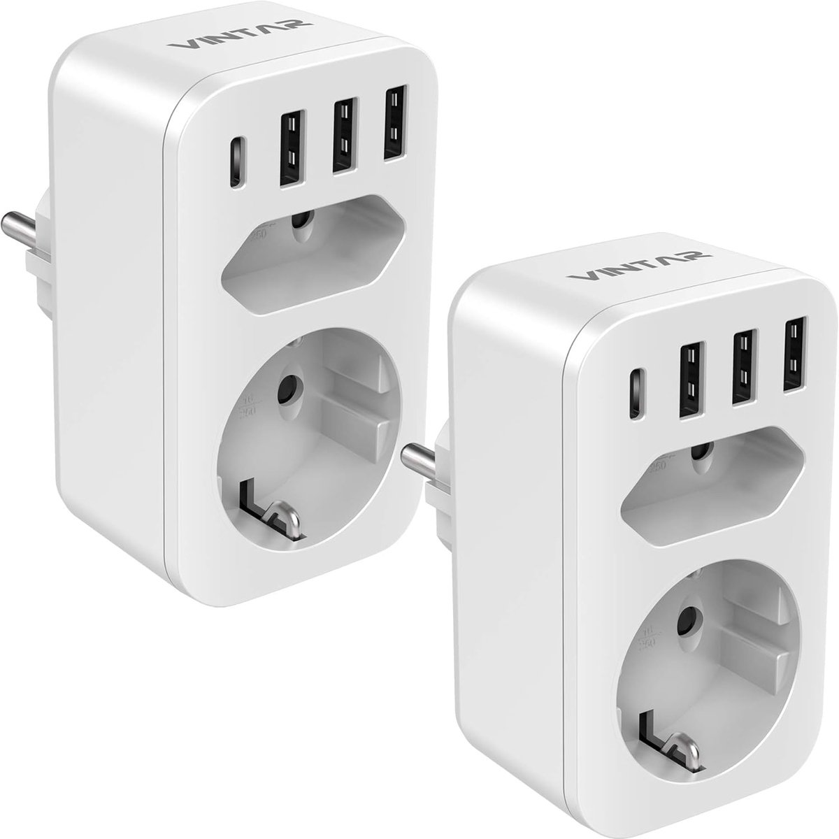6-in-1 USB Stekker Adapter met Kinderslot - 4000W Multi-plug en 3 USB Poorten
