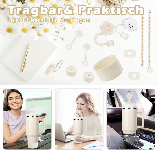 CloudValley Lekvrij deksel voor Stanley Cup 1127 ml, accessoires, druppelbescherming, vervanging met opvouwbaar rietje, afneembaar en gemakkelijk te reinigen, herbruikbare siliconen bescherming, zwart
