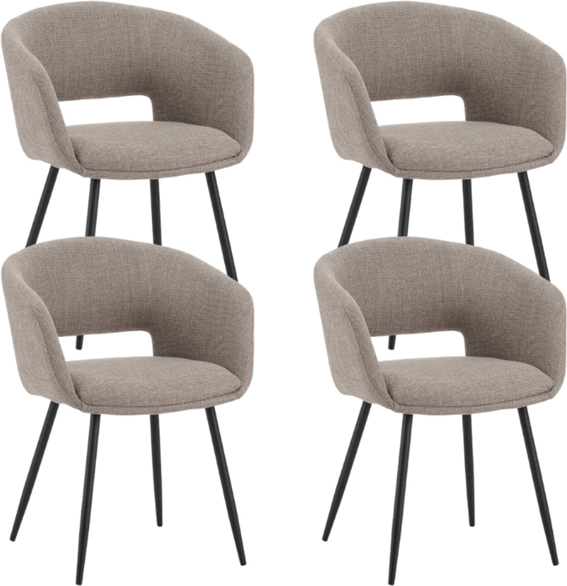Dimehouse Set van 4 Scandinavische Eetkamerstoelen Don Taupe Stof Kuipvorm - Met Armleuningen - Stof - Scandinavisch & Basic