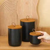 Sucrier avec couvercle en bois - Set de boîtes à Café - Distributeur de Nourriture Nourriture la Cuisine - Café, sucre, Thee, épices (Zwart 260 ml)